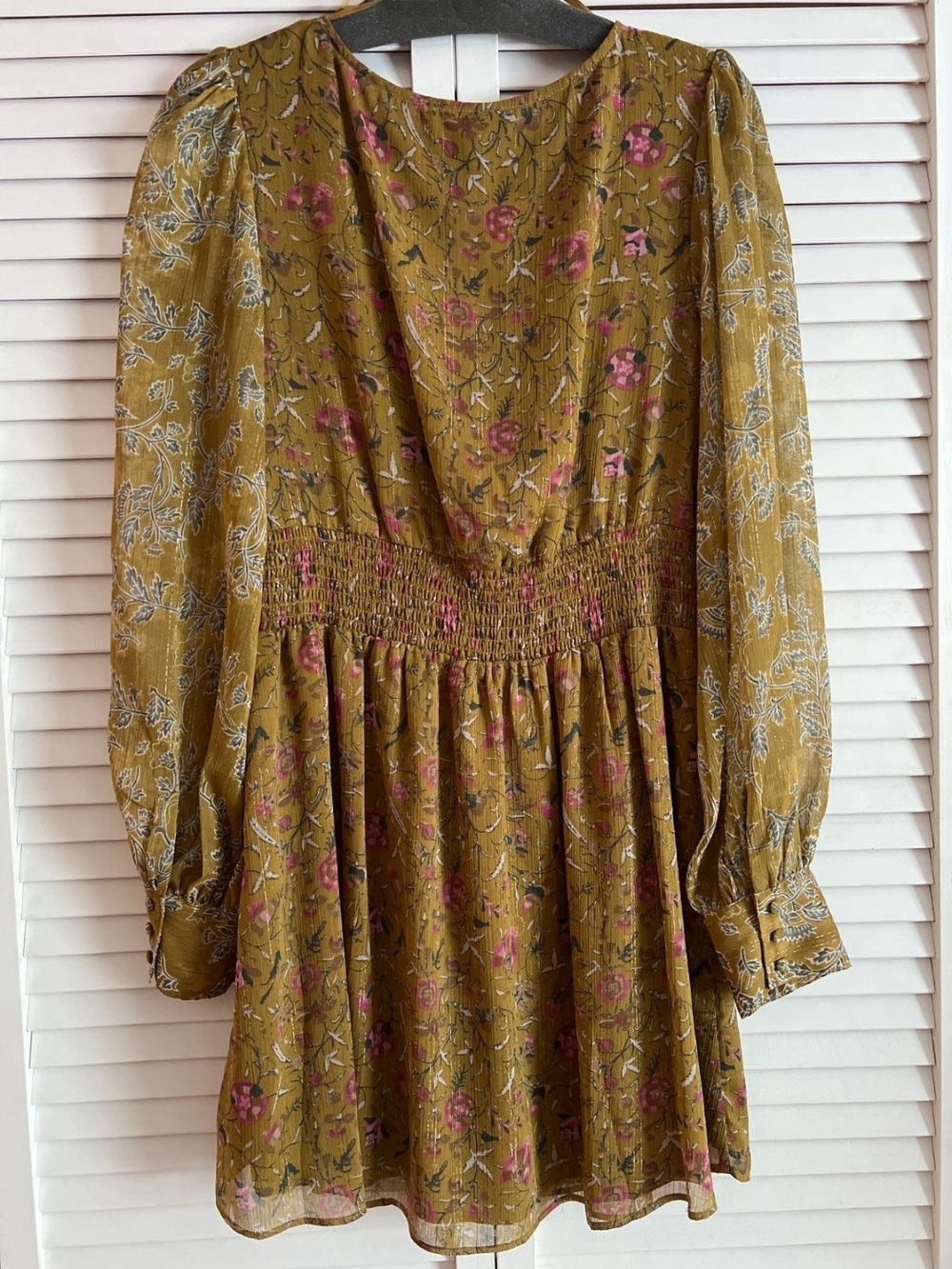 House Of Harlow 1960 Gold Floral Long Sleeve Mini Dress Small NWOT - Picture 4 of 8